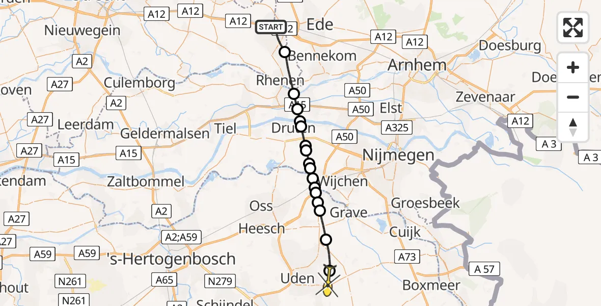 Routekaart van de vlucht: Lifeliner 3 naar Vliegbasis Volkel, Zeelandsedijk