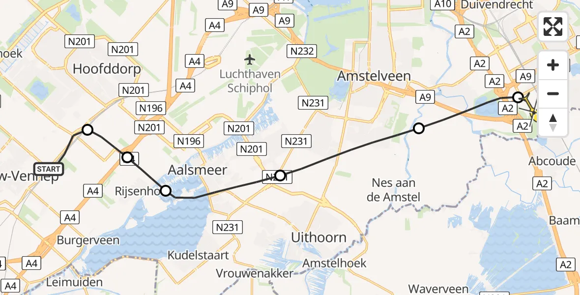 Routekaart van de vlucht: Lifeliner 1 naar Academisch Medisch Centrum (AMC), Meibergdreef