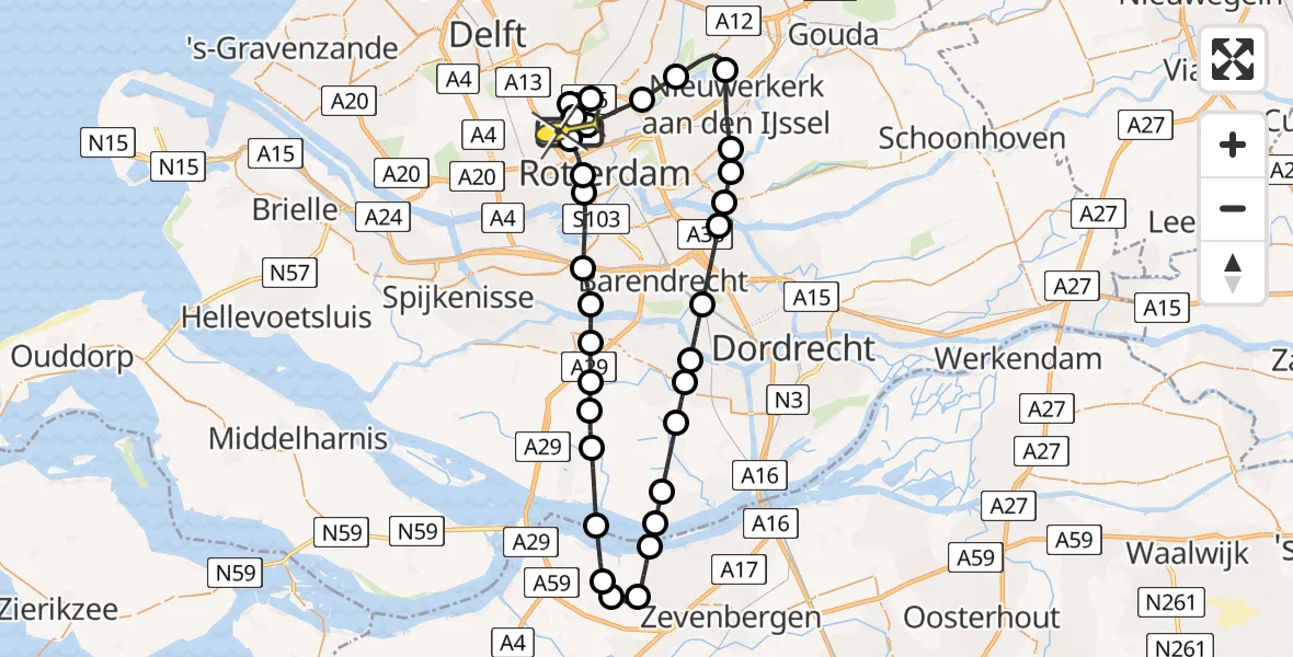 Routekaart van de vlucht: Lifeliner 2 naar Rotterdam The Hague Airport, Brandenburgbaan