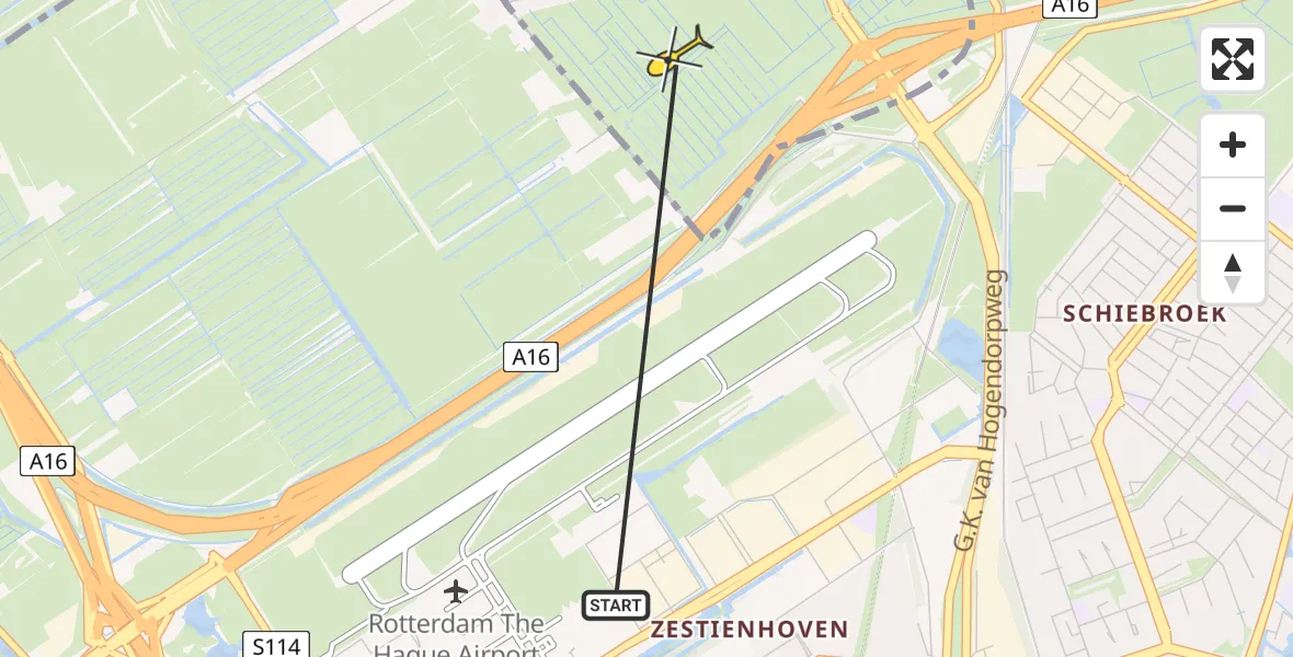 Routekaart van de vlucht: Lifeliner 2 naar Berkel en Rodenrijs, Rodenrijseweg