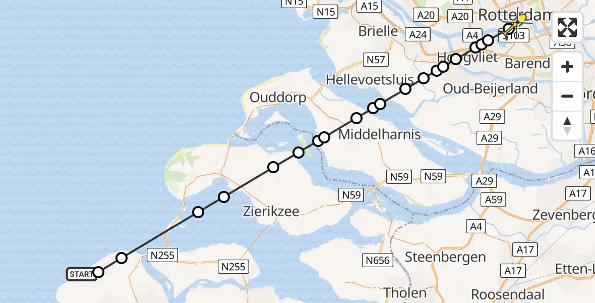 Routekaart van de vlucht: Lifeliner 2 naar Erasmus MC, Westzeedijk