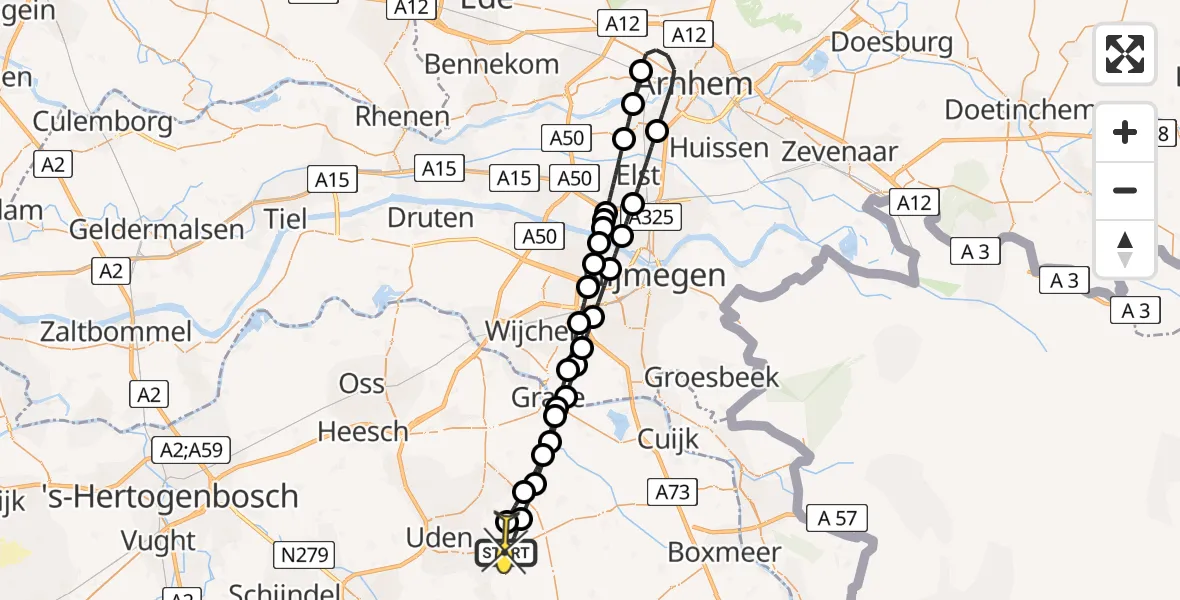 Routekaart van de vlucht: Lifeliner 3 naar Vliegbasis Volkel, Zeelandsedijk