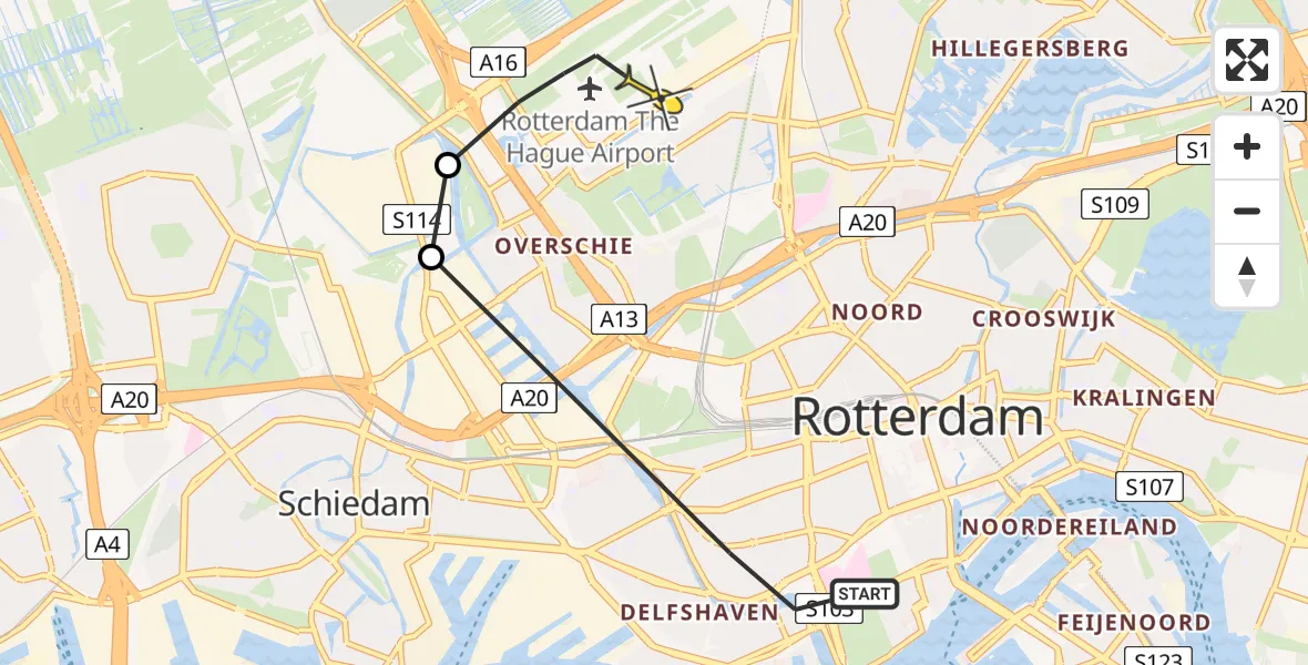 Routekaart van de vlucht: Lifeliner 2 naar Rotterdam The Hague Airport, Brandenburgbaan
