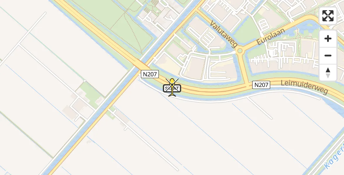 Routekaart van de vlucht: Lifeliner 1 naar Nieuw-Vennep, Leimuiderweg