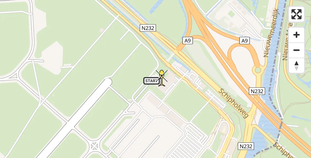 Routekaart van de vlucht: Politiehelikopter naar Amsterdam Vliegveld Schiphol, Amsterdam Vliegveld Schiphol