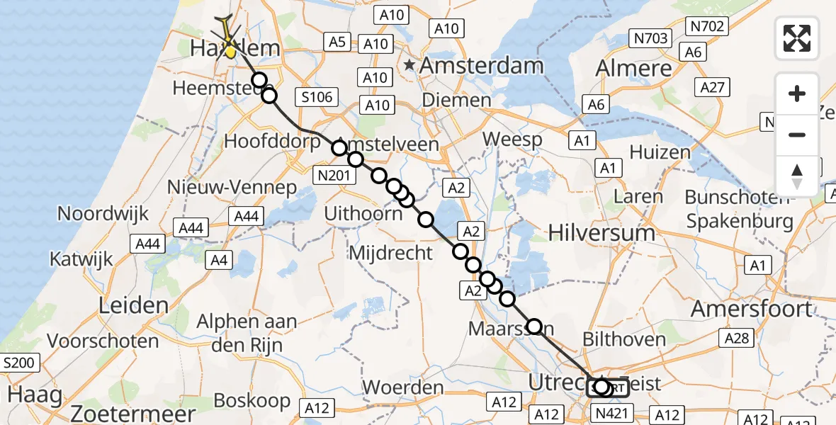 Routekaart van de vlucht: Lifeliner 1 naar Haarlem, Jan Haringstraat