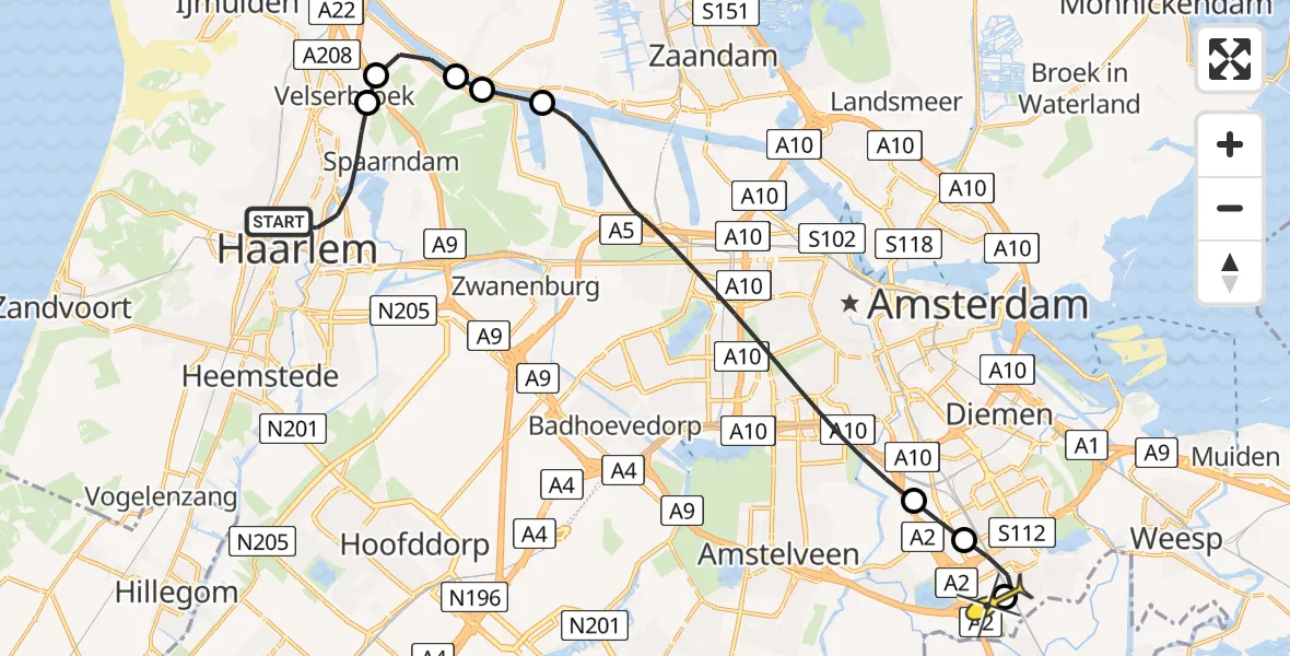 Routekaart van de vlucht: Lifeliner 1 naar Amsterdam UMC Helipad, Amsterdam UMC Helipad