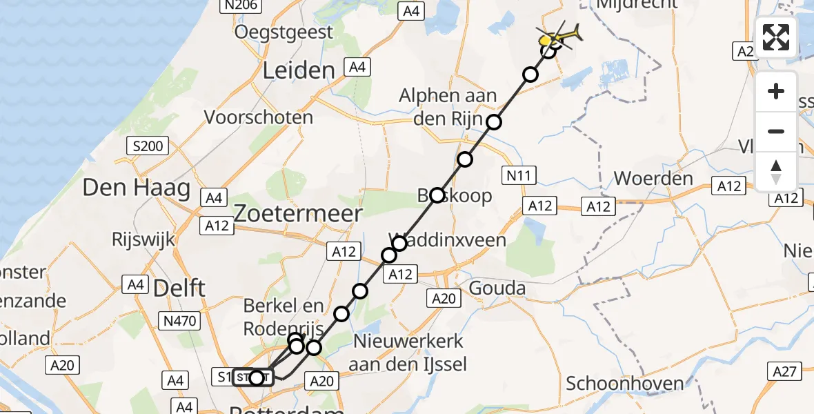 Routekaart van de vlucht: Lifeliner 2 naar Zevenhoven, Plantsoen