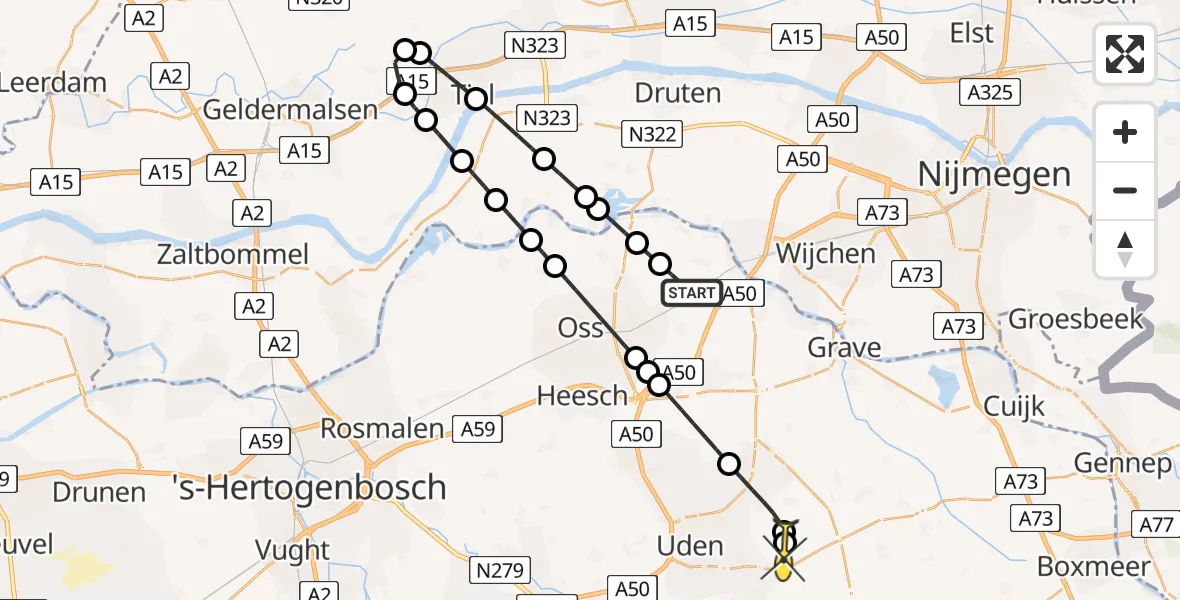 Routekaart van de vlucht: Lifeliner 3 naar Vliegbasis Volkel, Vliegbasis Volkel