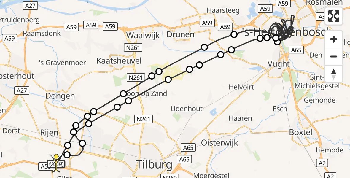 Routekaart van de vlucht: Politiehelikopter naar Vliegbasis Gilze Rijen, Vliegbasis Gilze Rijen