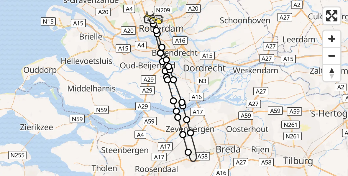 Routekaart van de vlucht: Lifeliner 2 naar Rotterdam The Hague Airport, Brandenburgbaan