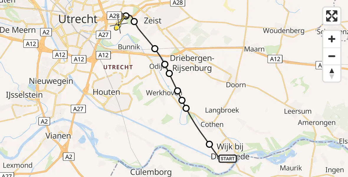 Routekaart van de vlucht: Lifeliner 3 naar Universitair Medisch Centrum Utrecht, Heidelberglaan