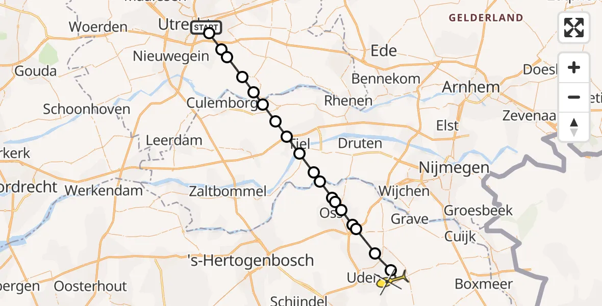 Routekaart van de vlucht: Lifeliner 3 naar Vliegbasis Volkel, Zeelandsedijk
