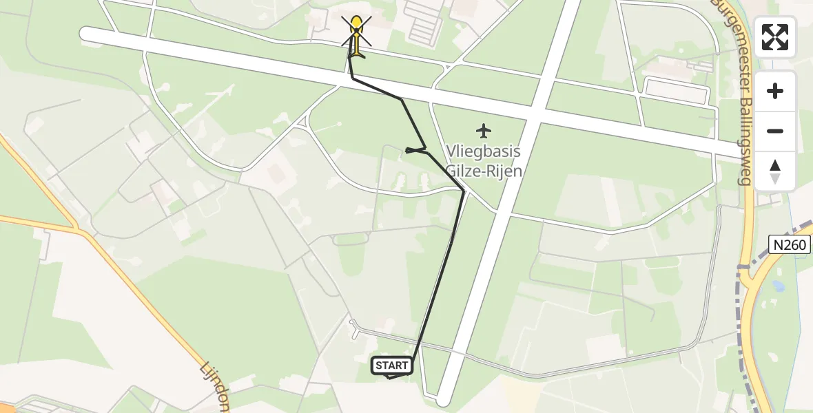 Routekaart van de vlucht: Politiehelikopter naar Vliegbasis Gilze Rijen, Vliegbasis Gilze Rijen