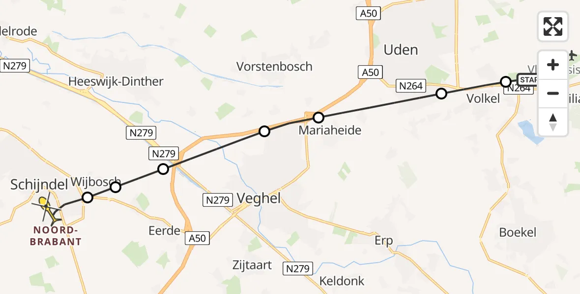 Routekaart van de vlucht: Lifeliner 3 naar Schijndel, Teeuwishoek