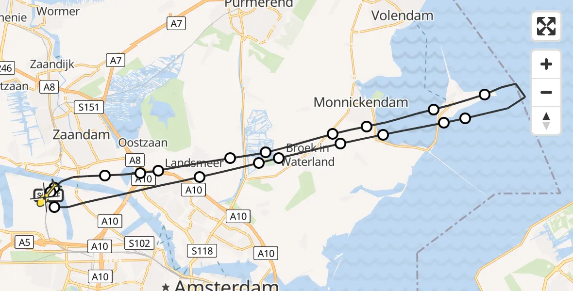 Routekaart van de vlucht: Lifeliner 1 naar Amsterdam Heliport, Amsterdam Heliport