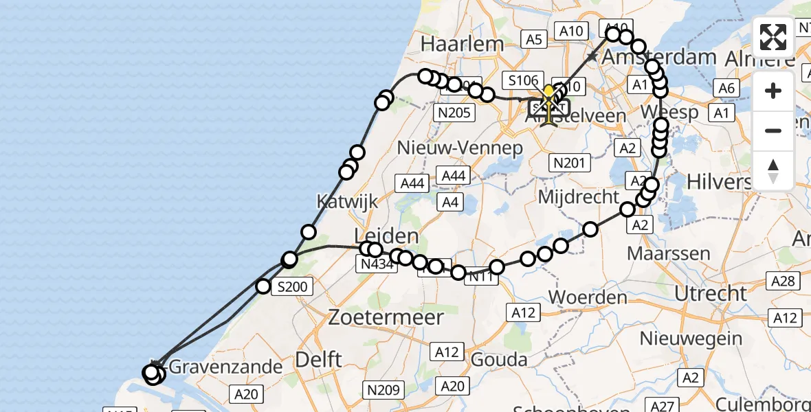 Routekaart van de vlucht: Politiehelikopter naar Amsterdam Vliegveld Schiphol, Amsterdam Vliegveld Schiphol