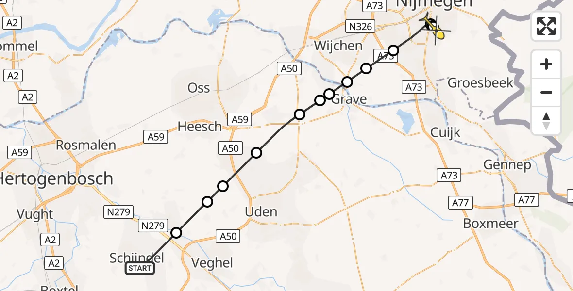 Routekaart van de vlucht: Lifeliner 3 naar Radboud University Medical Center Heliport, Radboud University Medical Center Heliport