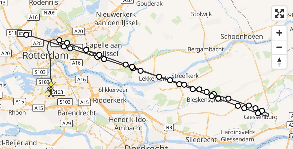 Routekaart van de vlucht: Lifeliner 2 naar Rotterdam, Ahoyplein
