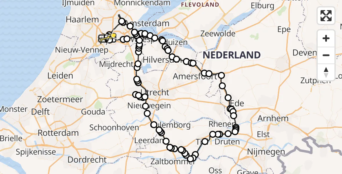 Routekaart van de vlucht: Politiehelikopter naar Amsterdam Vliegveld Schiphol, Amsterdam Vliegveld Schiphol