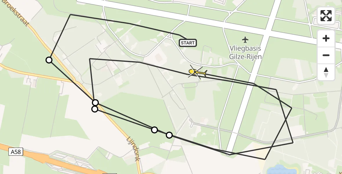 Routekaart van de vlucht: Politiehelikopter naar Vliegbasis Gilze Rijen, Vliegbasis Gilze Rijen