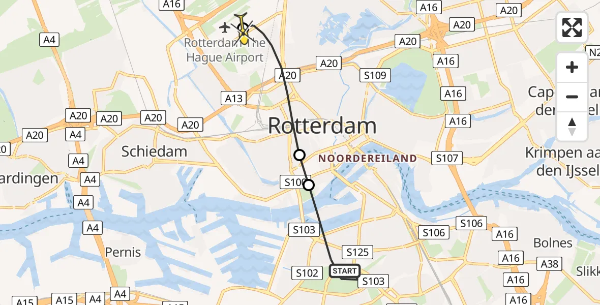 Routekaart van de vlucht: Lifeliner 2 naar Rotterdam The Hague Airport, Rotterdam The Hague Airport