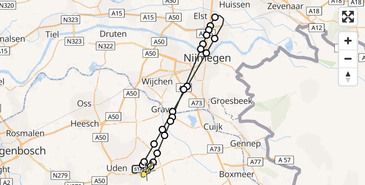 Routekaart van de vlucht: Lifeliner 3 naar Vliegbasis Volkel, Vliegbasis Volkel