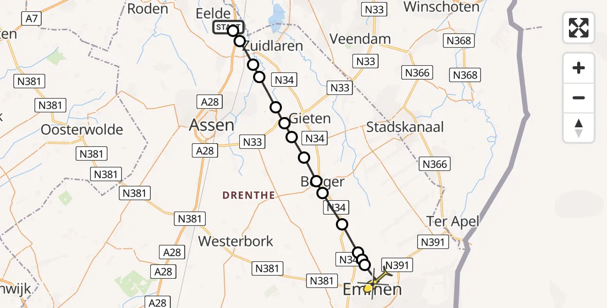 Routekaart van de vlucht: Lifeliner 4 naar Emmen, Wolfsbergenweg