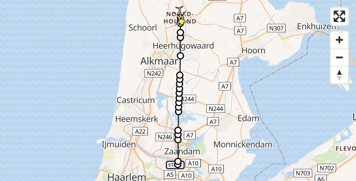 Routekaart van de vlucht: Lifeliner 1 naar Waarland, Jonkerstraat