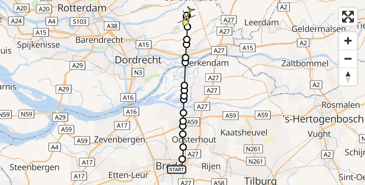 Routekaart van de vlucht: Lifeliner 2 naar Groot-Ammers, Peulwijksekade
