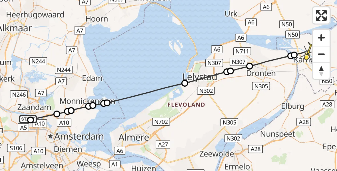 Routekaart van de vlucht: Lifeliner 1 naar Kampen, Frieseweg