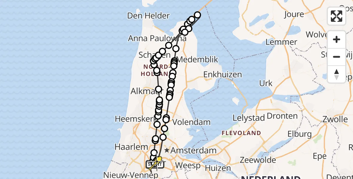 Routekaart van de vlucht: Politiehelikopter naar Amsterdam Vliegveld Schiphol, Amsterdam Vliegveld Schiphol