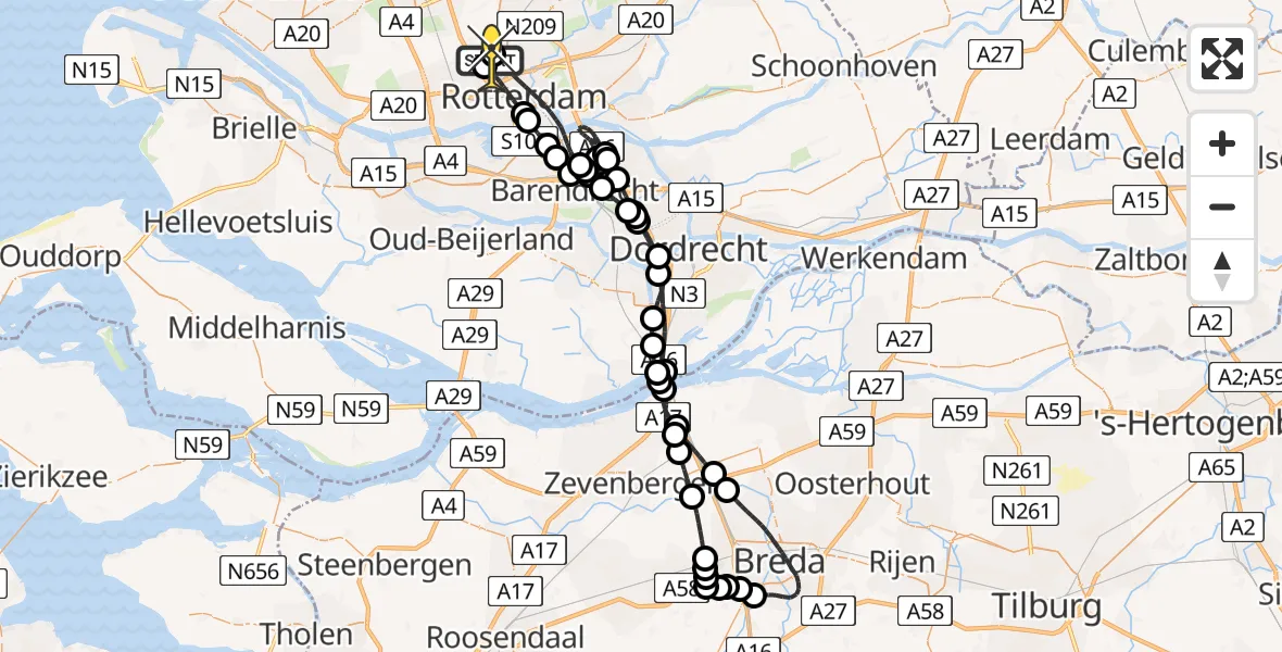 Routekaart van de vlucht: Politiehelikopter naar Rotterdam The Hague Airport, Rotterdam The Hague Airport