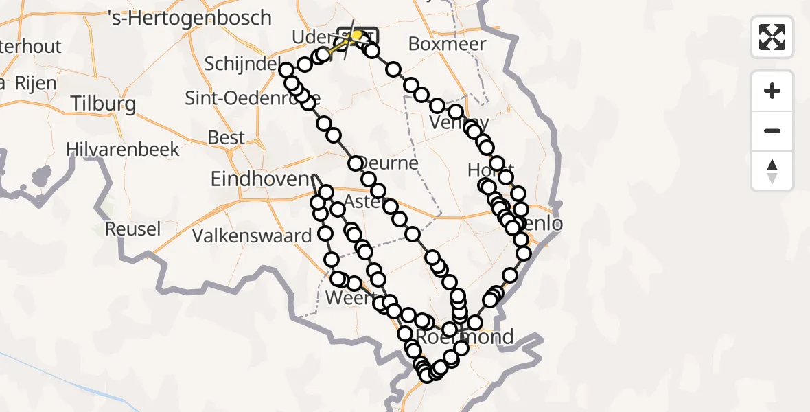 Routekaart van de vlucht: Politiehelikopter naar Vliegbasis Volkel, Vliegbasis Volkel
