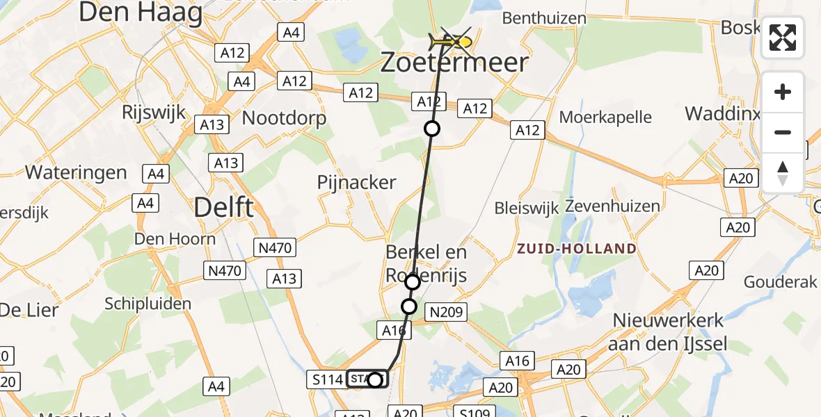 Routekaart van de vlucht: Lifeliner 2 naar Zoetermeer, Oliver Hardystrook