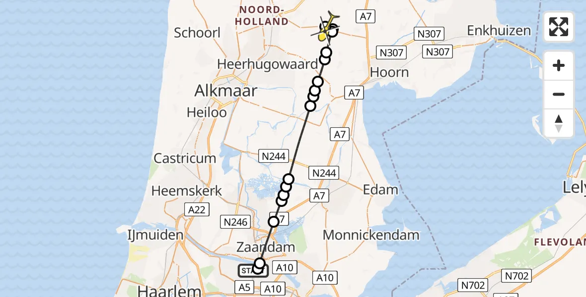 Routekaart van de vlucht: Lifeliner 1 naar Opmeer, De Veken