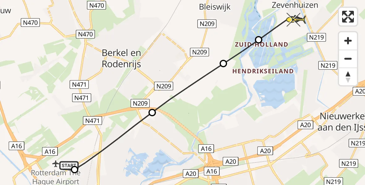 Routekaart van de vlucht: Lifeliner 2 naar Zevenhuizen, De Fazant