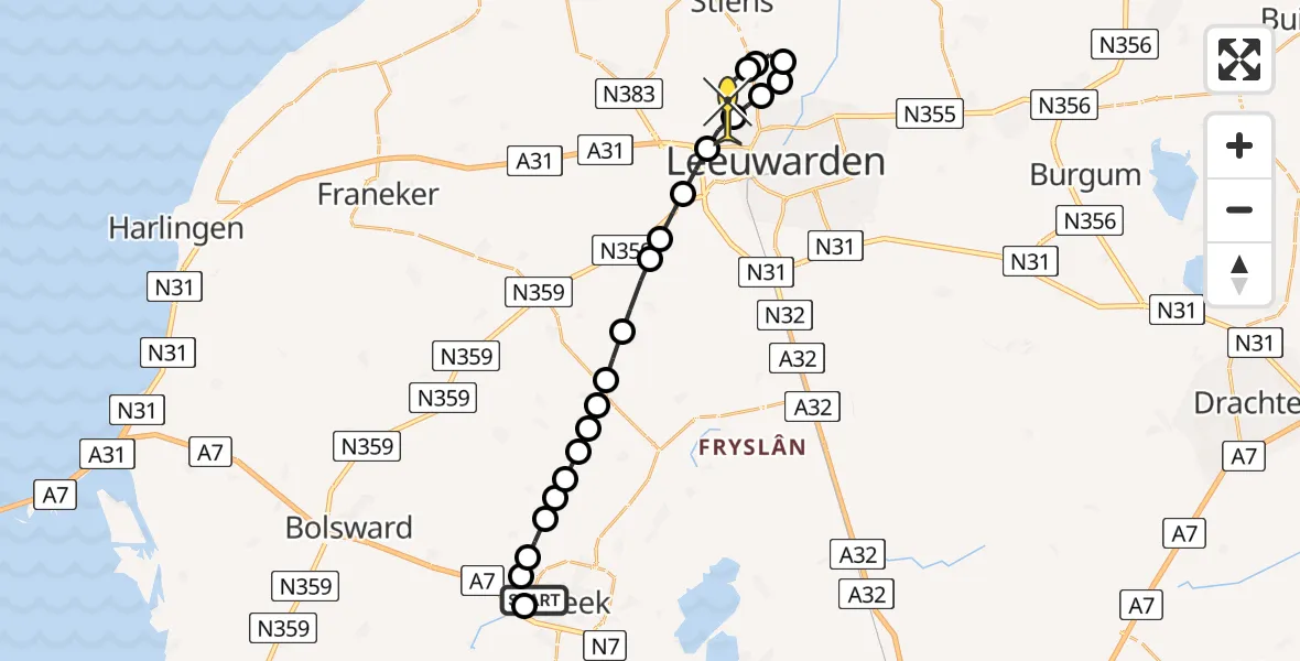 Routekaart van de vlucht: Ambulancehelikopter naar Vliegbasis Leeuwarden, Vliegbasis Leeuwarden