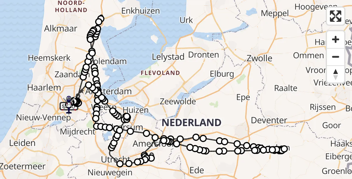 Routekaart van de vlucht: Politiehelikopter naar Amsterdam Vliegveld Schiphol, Amsterdam Vliegveld Schiphol