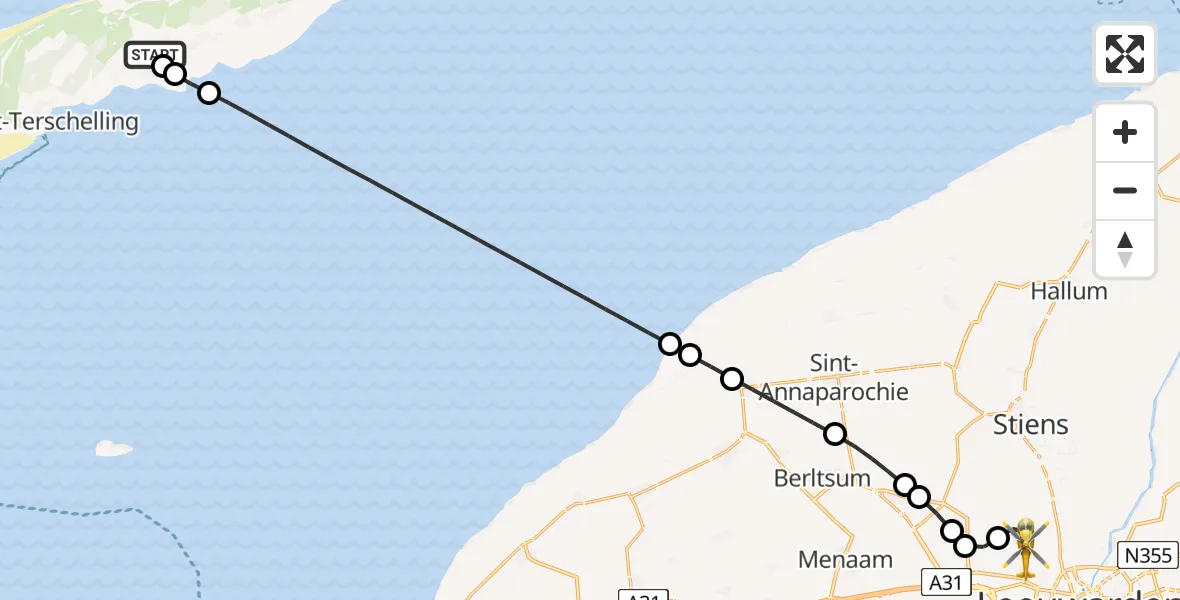 Routekaart van de vlucht: Ambulancehelikopter naar Vliegbasis Leeuwarden, Vliegbasis Leeuwarden
