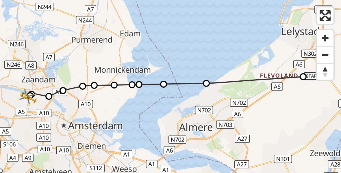 Routekaart van de vlucht: Lifeliner 1 naar Amsterdam Heliport, Amsterdam Heliport