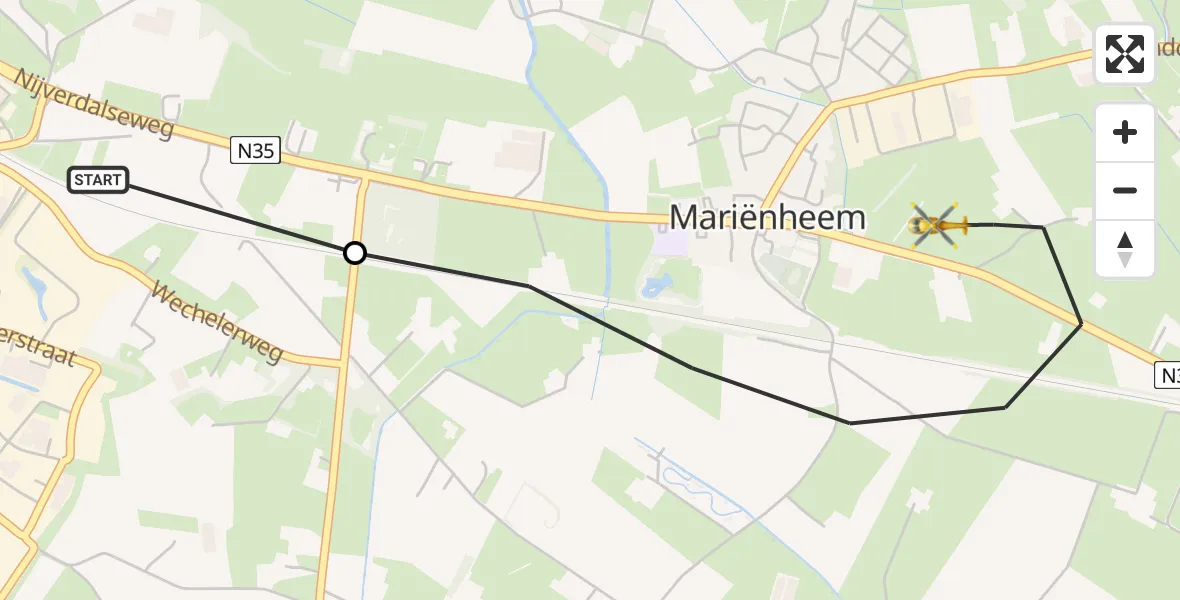 Vluchtroute Traumahelikopter Raalte - Mariënheem, 16 januari 2026, 21:20