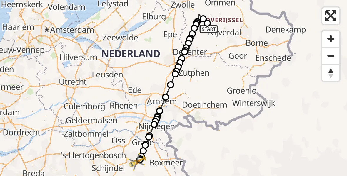 Routekaart van de vlucht: Lifeliner 3 naar Vliegbasis Volkel, Vliegbasis Volkel