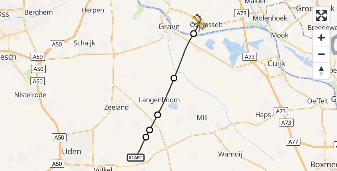 Routekaart van de vlucht: Lifeliner 3 naar Overasselt, Schappeveld