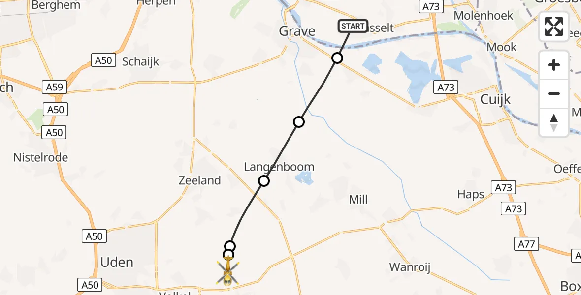 Routekaart van de vlucht: Lifeliner 3 naar Vliegbasis Volkel, Vliegbasis Volkel