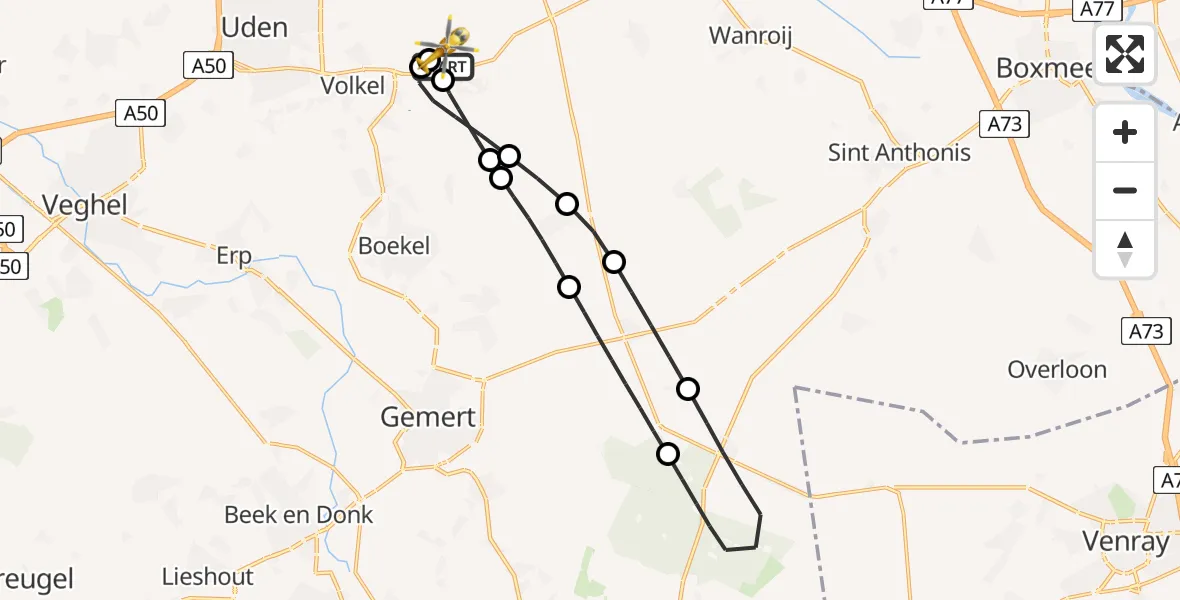 Routekaart van de vlucht: Lifeliner 3 naar Vliegbasis Volkel, Vliegbasis Volkel