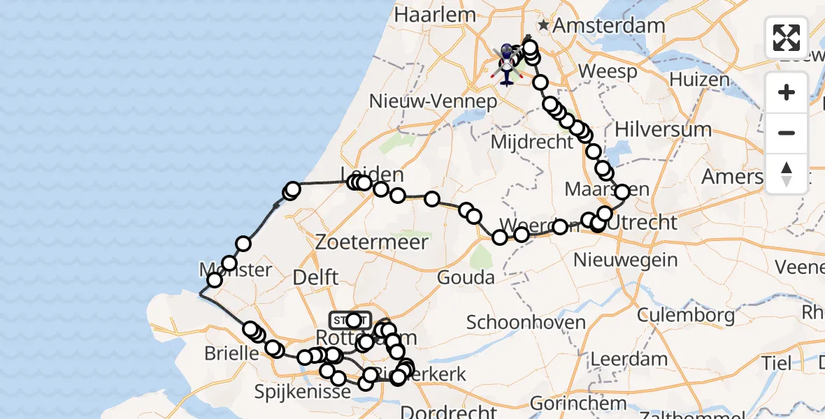 Routekaart van de vlucht: Politiehelikopter naar Amsterdam Vliegveld Schiphol, Amsterdam Vliegveld Schiphol