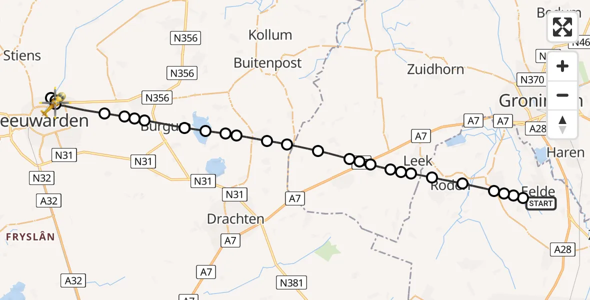 Routekaart van de vlucht: Lifeliner 4 naar Leeuwarden, Sijtze Bartsmapad
