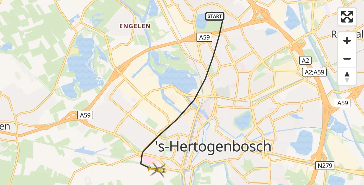 Routekaart van de vlucht: Lifeliner 3 naar 's-Hertogenbosch, Drongelens pad