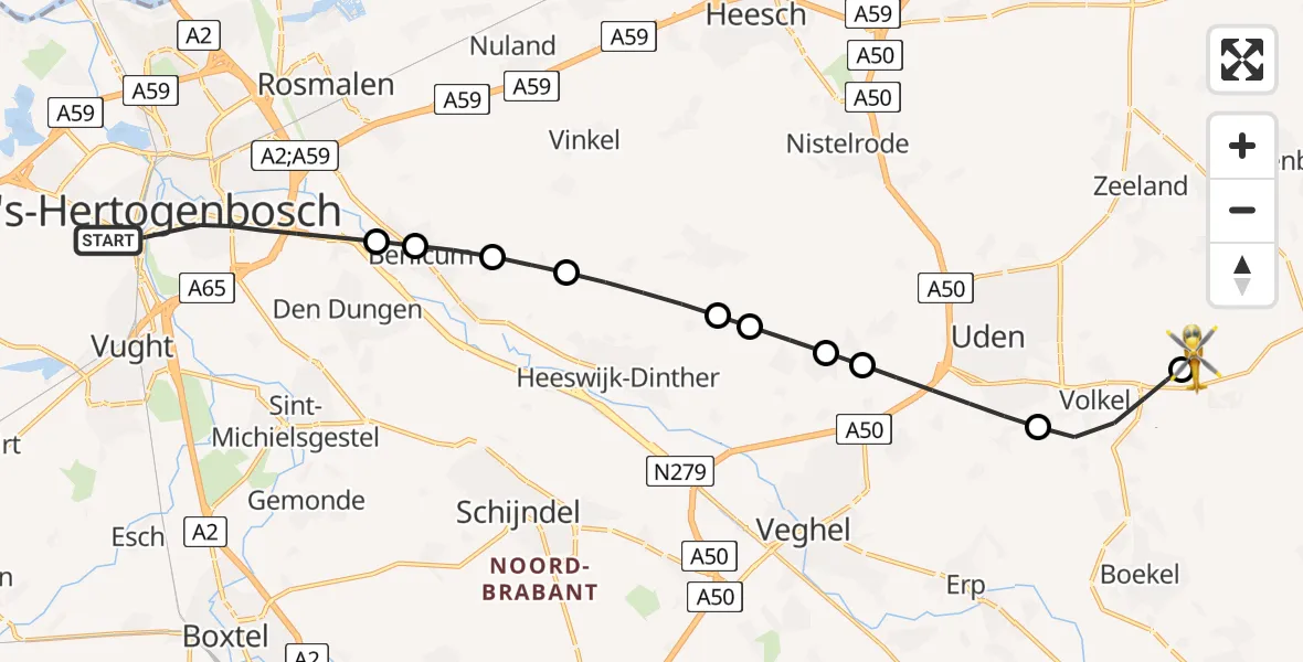Routekaart van de vlucht: Lifeliner 3 naar Vliegbasis Volkel, Vliegbasis Volkel